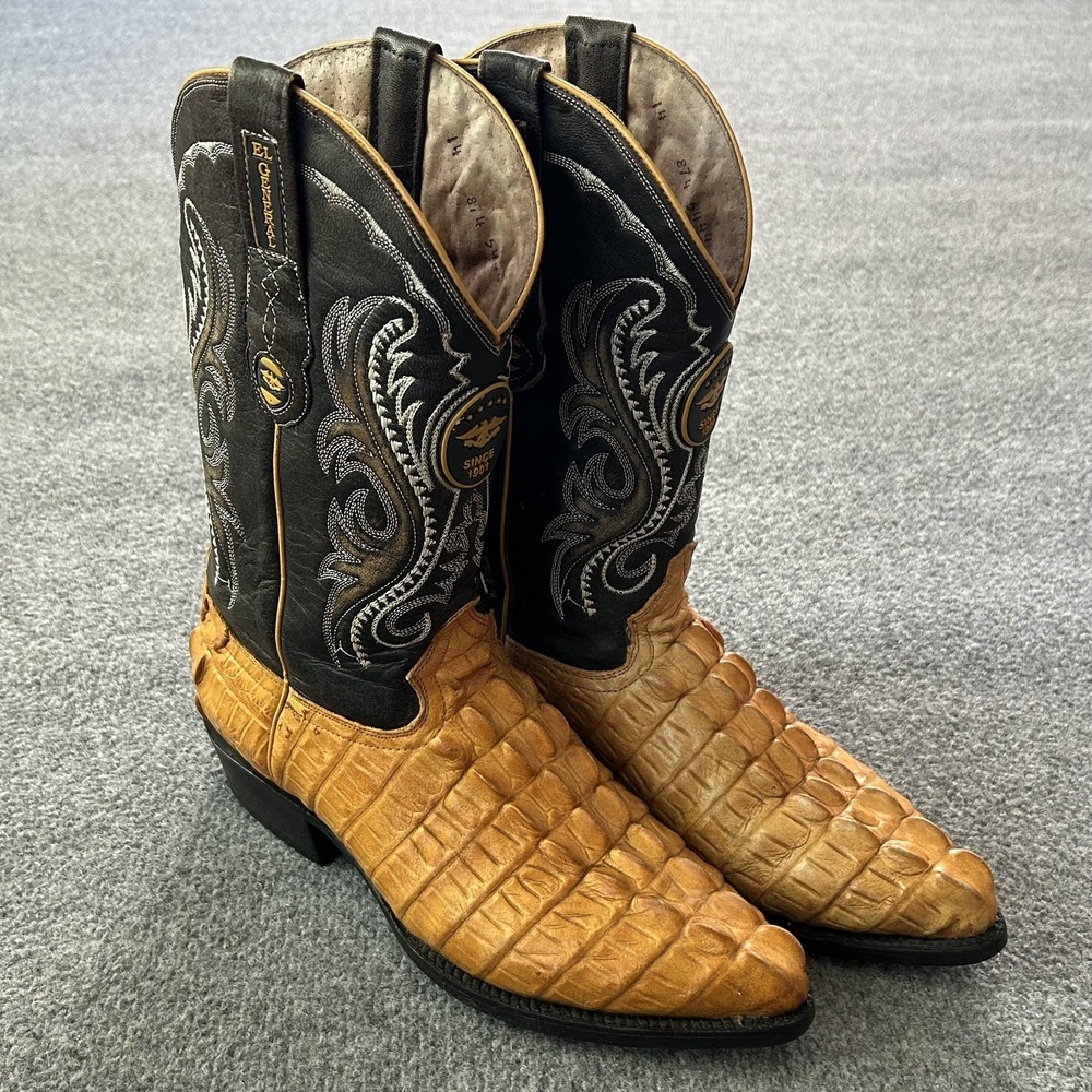 El General Cowboy Boots‎ Mens 8.5D Brown Croc Print Western Square Toe Leather